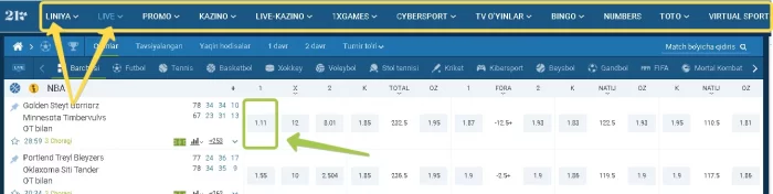 1xbet stavka turlari