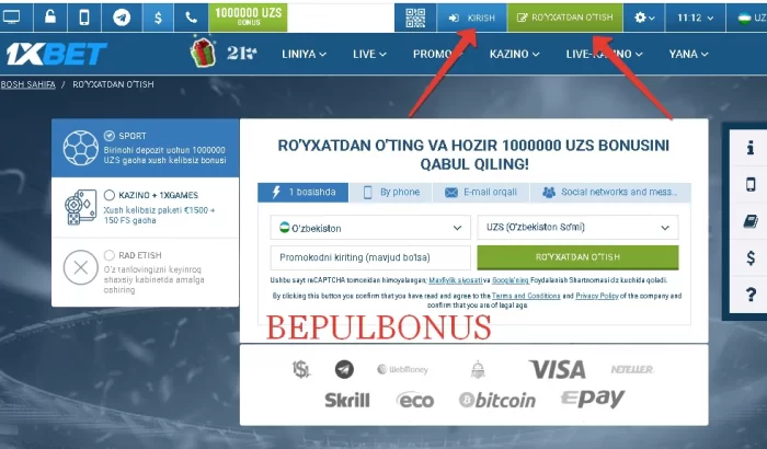 1xbet da registratsiya