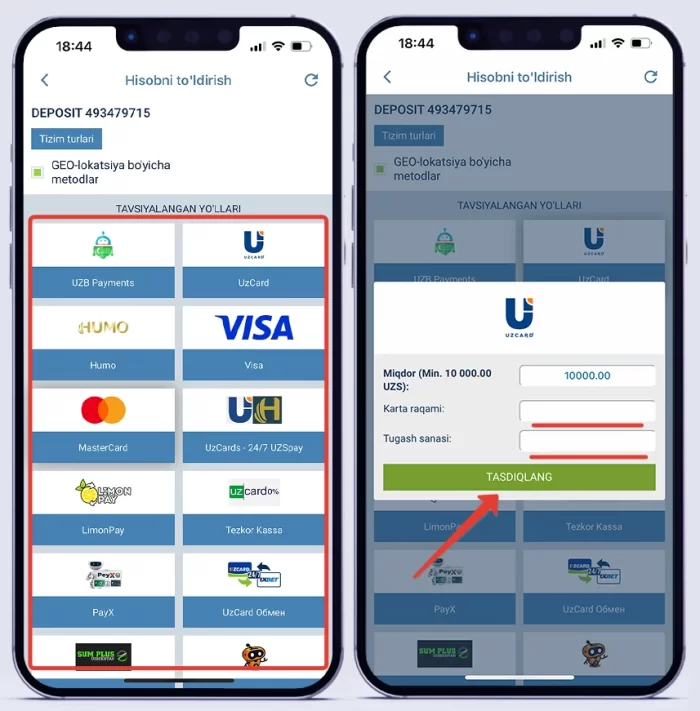 IOS uchun 1xbetni pul bilan to'ldirish