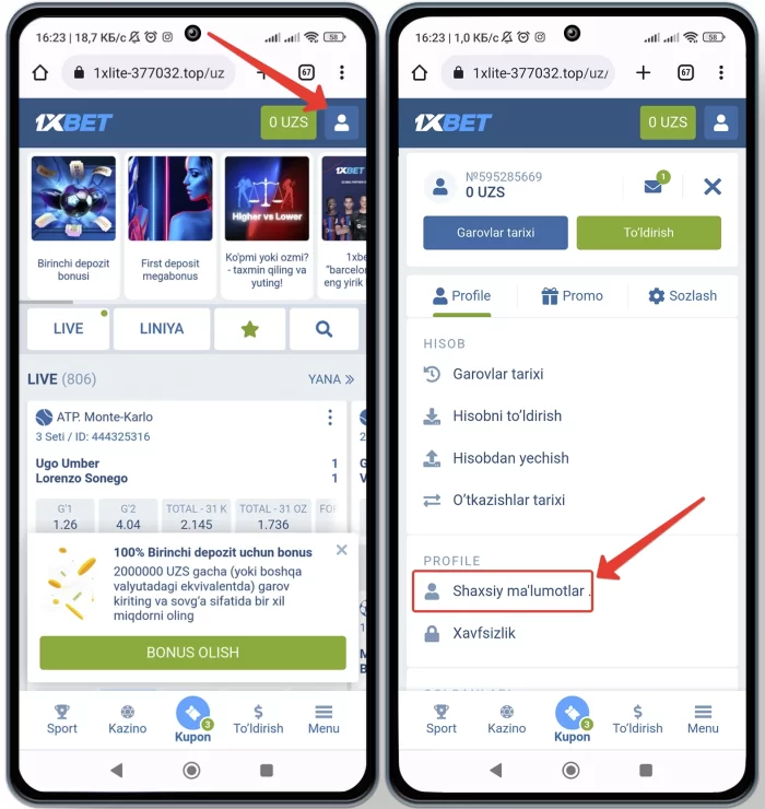 1x bet shaxsiy ma'lumotlarni kiritish - rasmiy promo bonus olish