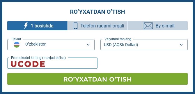 1xbet kompyuter ilovada registratsiya qilish