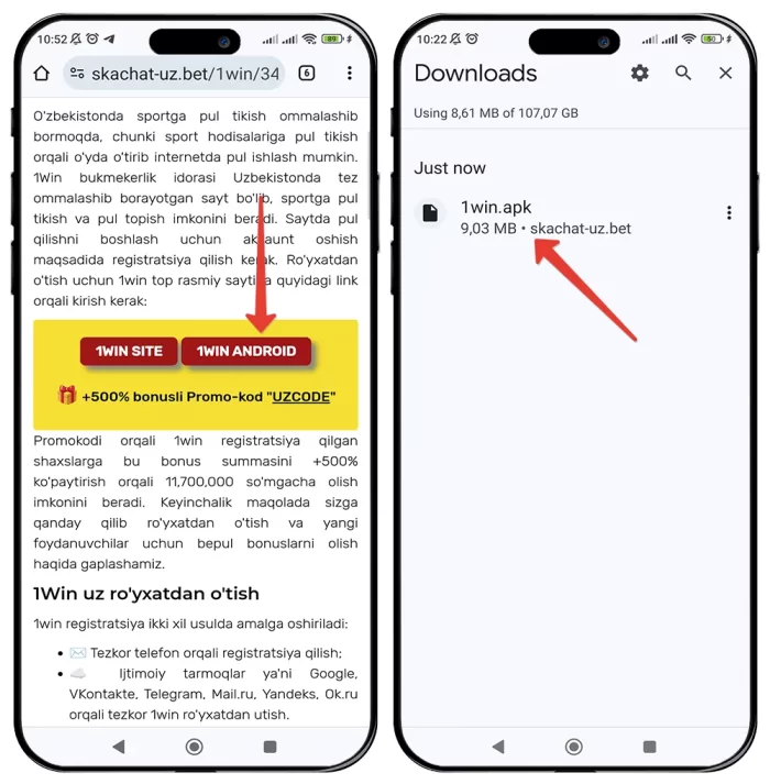 1win ilovasini yuklash Android uchun Qanday 1win uz skachat qilish