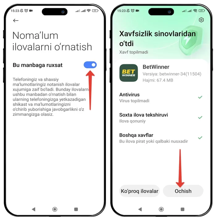 Betwinner uzbekcha tilda androidga yuklash