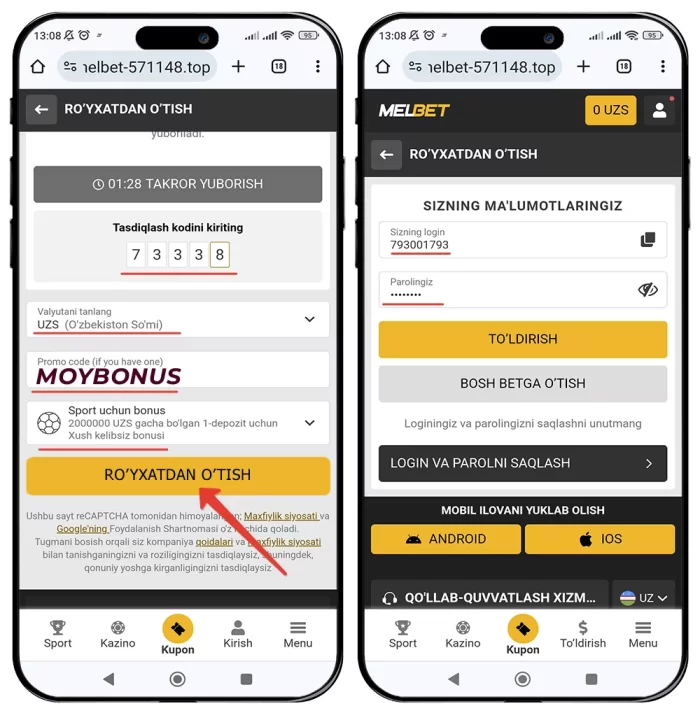 Melbet saytda registratsiya qilish