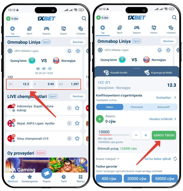 1xbetda sportga pul tikish va stavka qilish