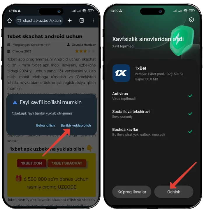 1xbet apk yuklab olish va kirish